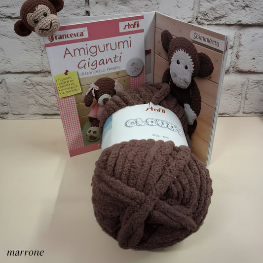 marrone filato Cloudy fettuccia e libretto progetti animaletti 60 cm uncinetto 9 facile veloce amigurumi giganti orso e scimmia maxi peluche di cordoncino da sferruzzare a mano per bambini neonati cameretta fiocco nascita