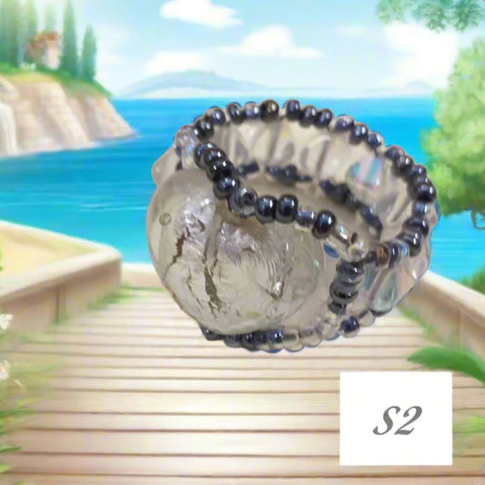 cuore veneziano argento e grigio shop anelli fatti a mano bigiotteria di perline perle pietre intrecciati bijoux con filo e basi cristalli Swarovski componenti di murano