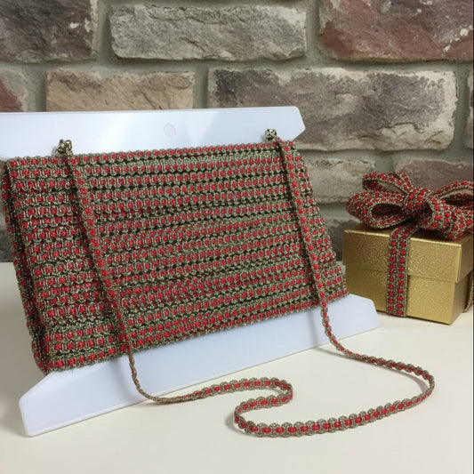 Passamaneria rifiniture nastri raso bordo rosso bordura dorata di broccato ad uso cucito creativo bambole Natale angioletti decorazioni albero packaging vetrinistica hobbistica natalizia confezionare scatoline dorate