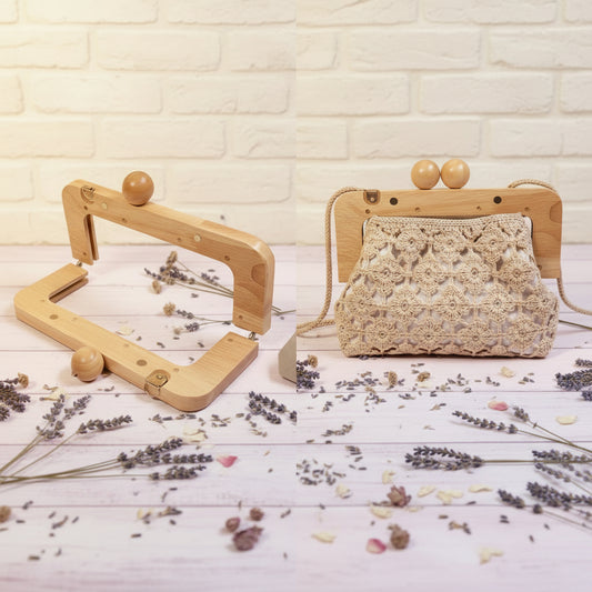 palline pomelli rotondi pomoli in tinta chiusure clic clac legno naturale chiaro beige wooden clutch bags per borse uncinetto pochette da sera cerimonia lavoro a maglia artigianale telaio aperto con viti