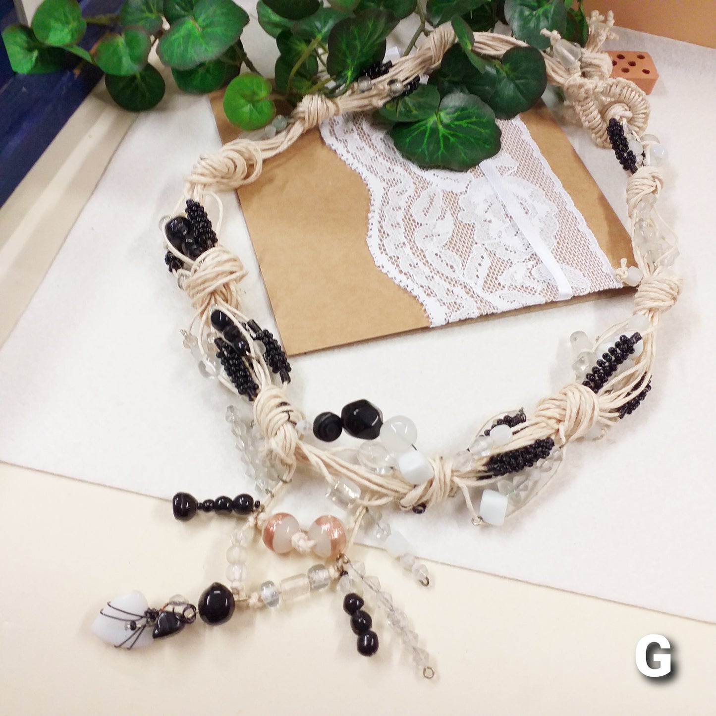 offerta G collane fatte a mano estive con perline particolari veneziane vetro pietre bianco nero trasparente perle di conteria corda bianca