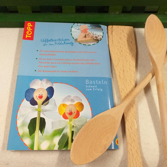 retro copertina libretto progetto fiori pecora Rayher kit manuale Löffelkerlchen für den Frühling Bastelideen con i cucchiai da cucina in legno attrezzi uso lavoretti pasquali creativi facili bambini un nuovo basteltrend creatività grandi e piccini