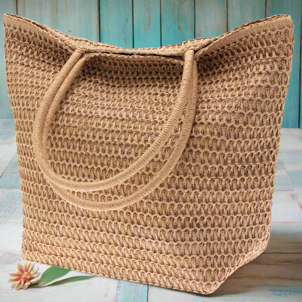 sacca da mare spiaggia estiva per estate 2026 borsa di paglia lavorazione corda rafia carta da decorare personalizzare con fiori uncinetto mattonelle granny