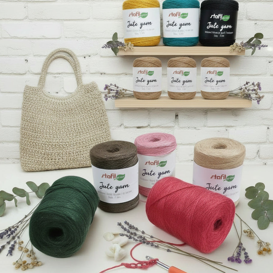 verde rosso marrone rosa beige naturale rustico filato juta jute garn yute yarn stafil green cordino borse uncinetto filo 2 mm cordoncino per macramè tessitura tappeti cappelli scarpe sandali