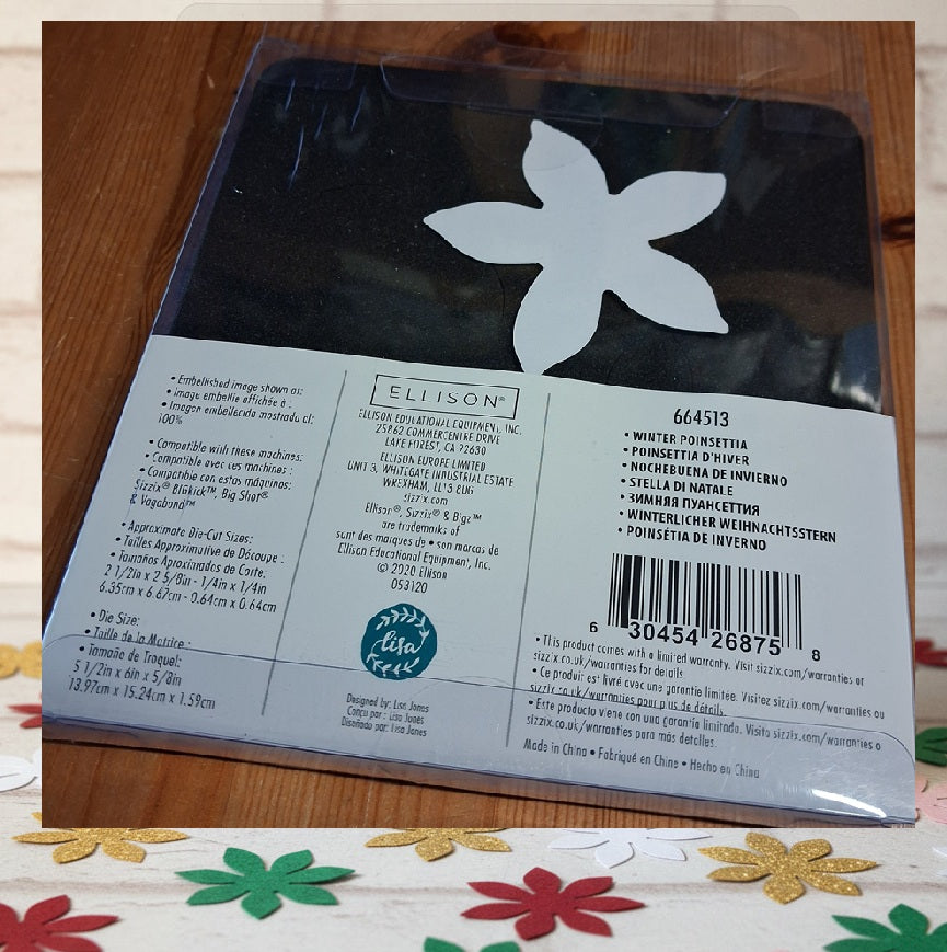 etichetta retro fustella winter poinsettia stella di natale 664513 per bigz bigshot sizzix serire ellison lisa jones misure matrice e fustellati