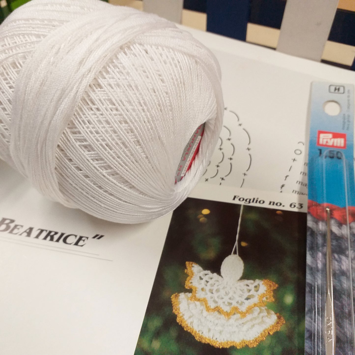 bianco dorato Manuela stafil-schoeller schemi tutorial istruzioni angioletto beatrice foglio n. 63 bomboniera comunione cresima battesimo kit fai da te uncinetto 1.50 filo