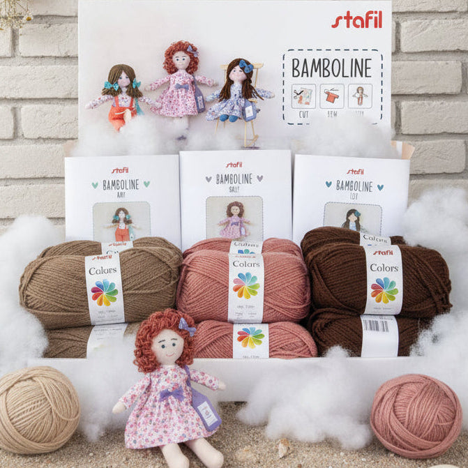 display stafil lana per capelli ovatta da imbottitura pannello stoffa stampata dipinta disegnata con cartamodelli per cucito creativo Stafil bamboline fai da te kit bambola di pezza tessuto colorato