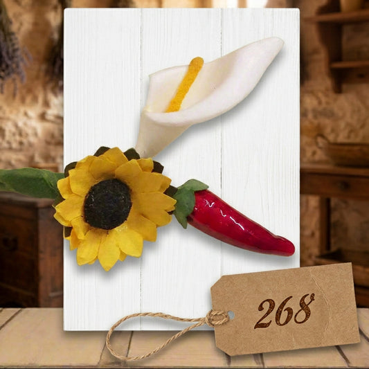 segnaposto con calla nebbiolina celeste girasole peperoncino composizioni pasquali miste artificiali per decorazioni hobbistica bomboniere fai da te packaging confezionamento regali chiudipacco pasticceria