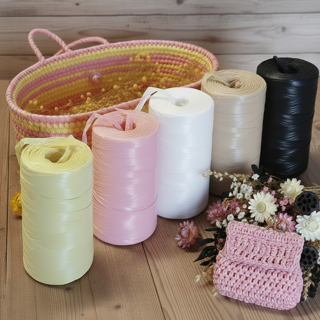 bianco beige avana nero giallo paglierino e rosa mezzo chilo circa (470 g) rotolo stafil rafia sintetica uncinetto e cestini lucida colorata