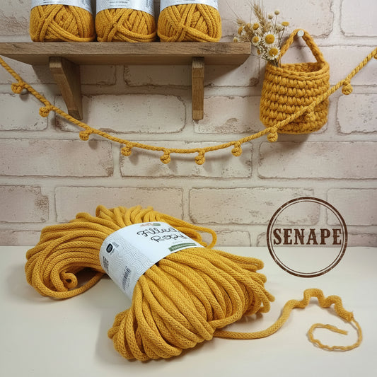senape stafil green 250 g 50 metri filled ropy filato uncinetto corda intrecciata cotone riciclato cordoncino macramè crochet rope uso borse cestino