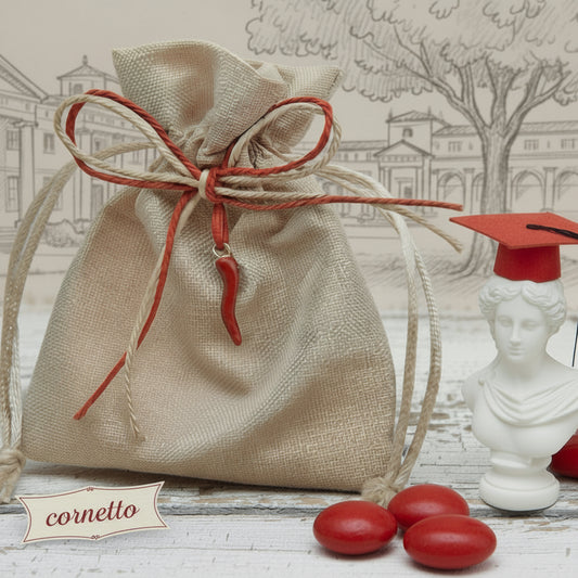 Sacchetti juta laurea fai da te/confezionati cornetto coccinella