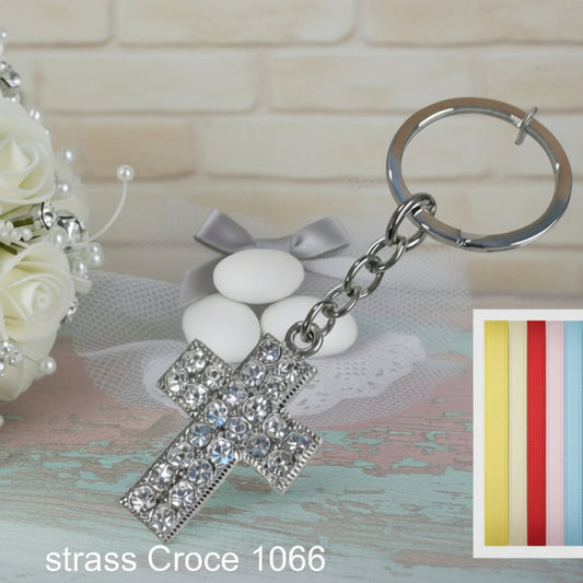 Brillantini strass Croce portachiavi bomboniera Prima Comunione Santa Cresima ricordino souvenir religioso sacro party favors
