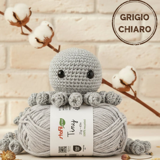grigio chiaro filato cotone riciclato Stafil tiny 25 grammi 47 metri di filo uso amigurumi polipo animale bambola uncinetto 2.5/3.5