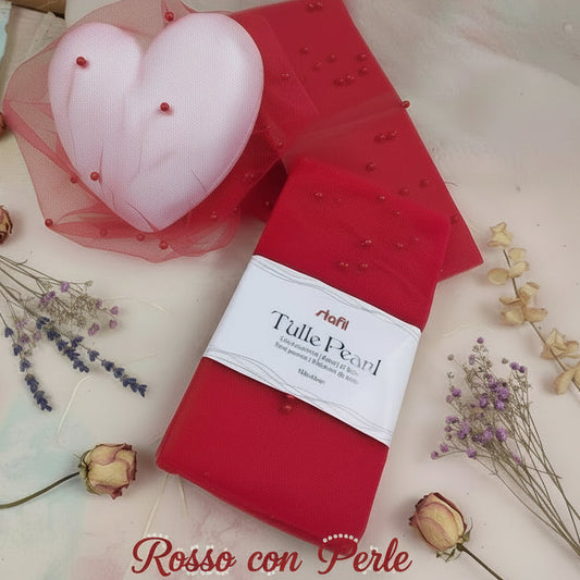 vetrina tulle pearl stafil ritagli 100 x 68 cm rosso ciondoli perle applicazioni idea rivestire cuore polistirolo allestimento vetrinistica casa negozio packaging san valentino