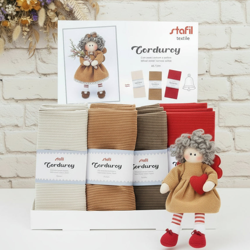 vetrina Corduroy velluto costina stafil crema cammello cachi rosso 48 x 70 cm tessuto stoffa per cucito creativo fodere borse fatte a mano e uncinetto artigianali