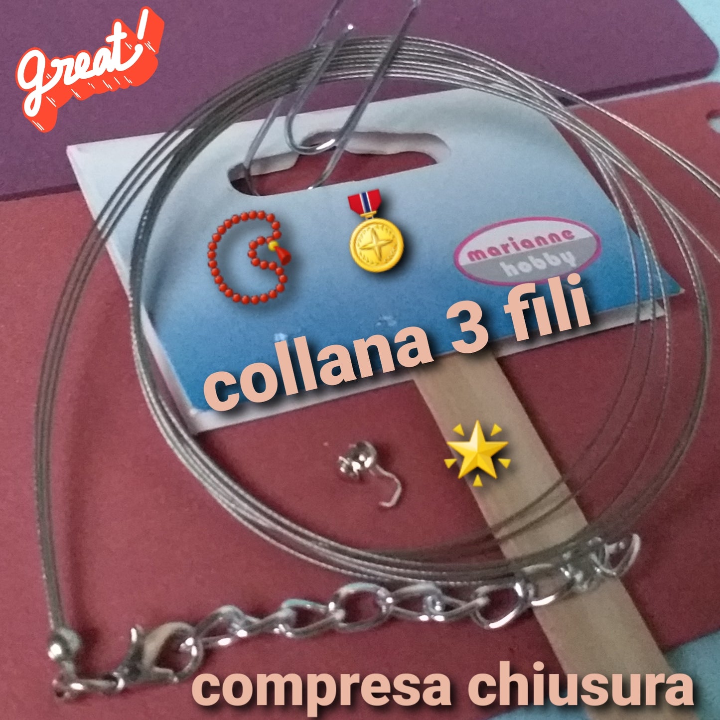 collana a 3 giri di filo inox bigiotteria acciaio rivestito nylon lavorazione con chiusura per perline perle pietre