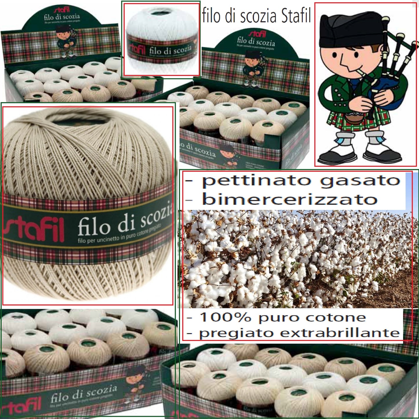 filo di cotone per uncinetto filati Stafil di scozia pettinato gasato bimercerizzato pregiato extrabrillante gomitoli stock