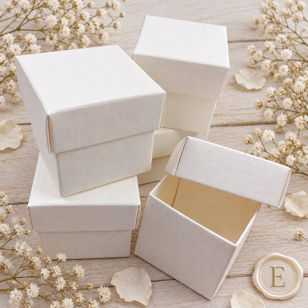 forma cubetto cartoncino bianco panna shop negozio vendita offerte a stock lotto di scatole porta bomboniere e scatoline portaconfetti