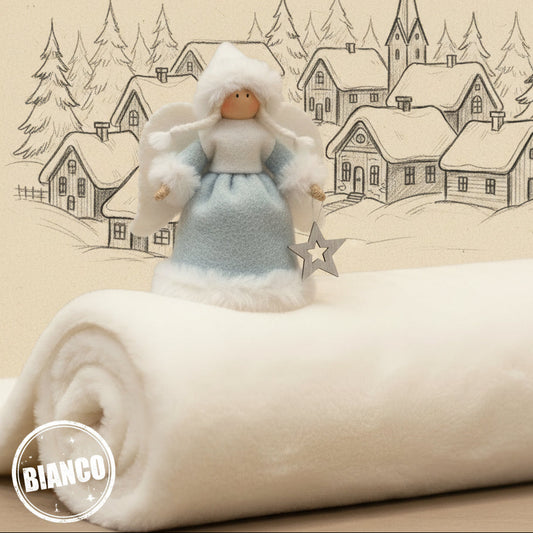 bianco tessuto peluche soffice morbido soft pelo corto peliccia ecologica sintetica stoffa uso cucito creativo pupazzi bambole di pezza Natale gnomo del bosco folletti angeli e angioletti