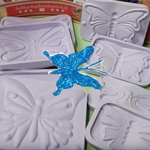 farfalla blu di fommy glitterato con brillantini da fare con gomma crepla stampi Mariposas Renkalik Thikas uso mousse foam eva