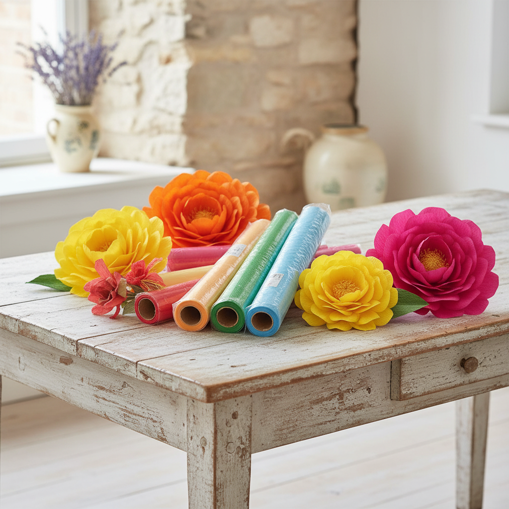 idea how-to con carta crespa pesante da 180 g per fiori giganti colorati allestimento matrimonio shabby giallo arancio rosso fucsia