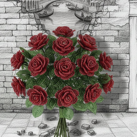 mazzo bouquet rose rosse veneziane di perline conteria rocailles