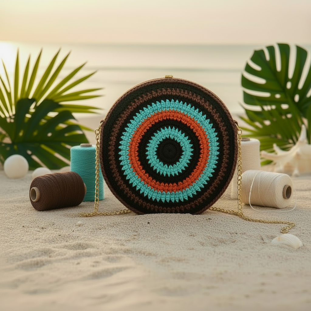 Borsa uncinetto tamburello boho chic con filato juta: schemi di base