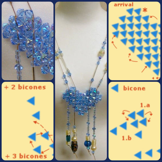 schemi perline cuore tutorial intreccio cristalli Swarovski rombetti per collana