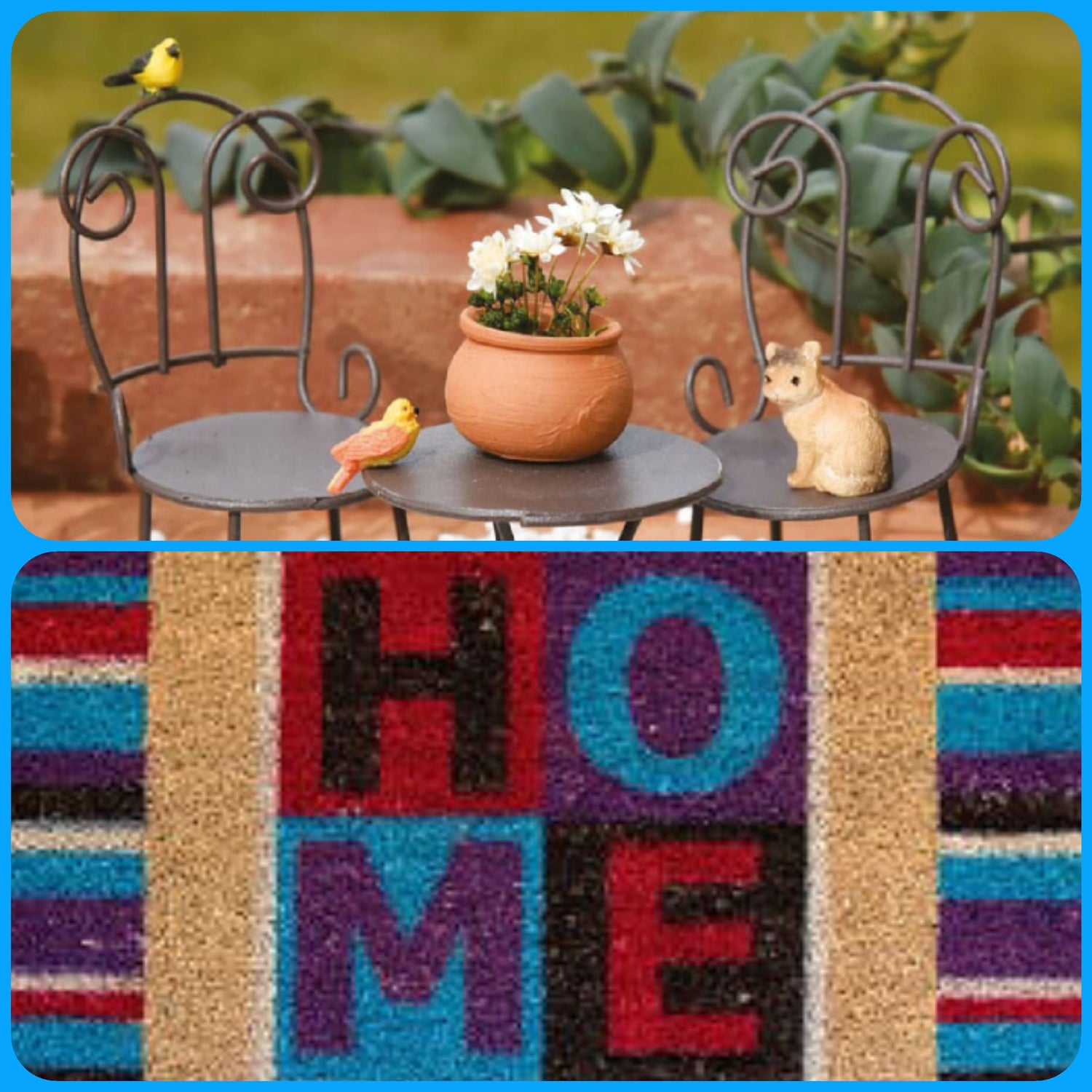 home casa zerbino arredamento giardino con miniature oggettistica bambole mini sedie gattino vaso terracotta
