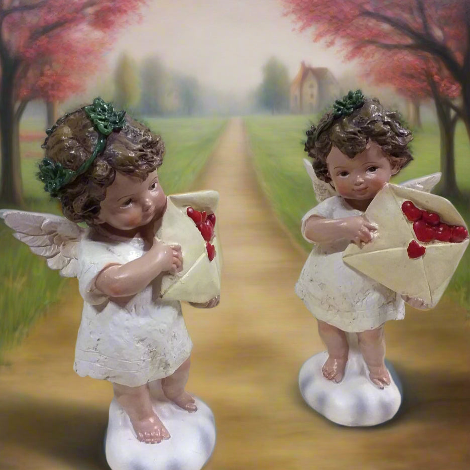 San Valentino 2026 statuette cupido angeli con letterina bustina di cuoricini