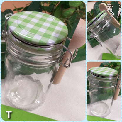 vasetti barattolini stock offerta portaconfetti tappo ermetico scozzese verde ceramica fai da te bomboniere battesimo comunione cresima con cucchiaino legno porta miele