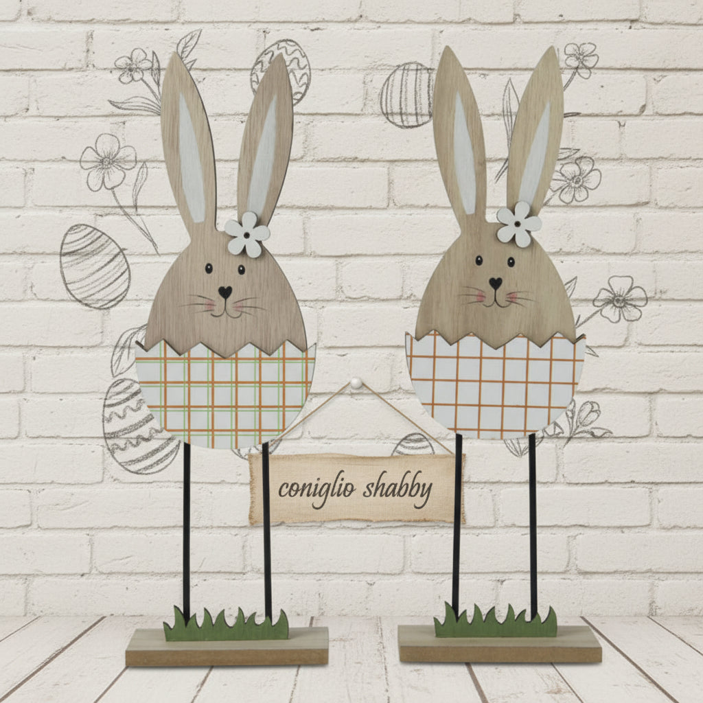 Coniglietta legno con fiori decorazioni pasquali fai da te vetrine