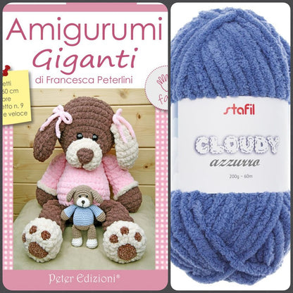 azzurro  filato Cloudy fettuccia e libretto 8 progetti animaletti 60 cm uncinetto 9 facile veloce amigurumi giganti orso e piccolo orsetto maxi peluche di cordoncino da sferruzzare a mano per bambini neonati cameretta fiocco nascita