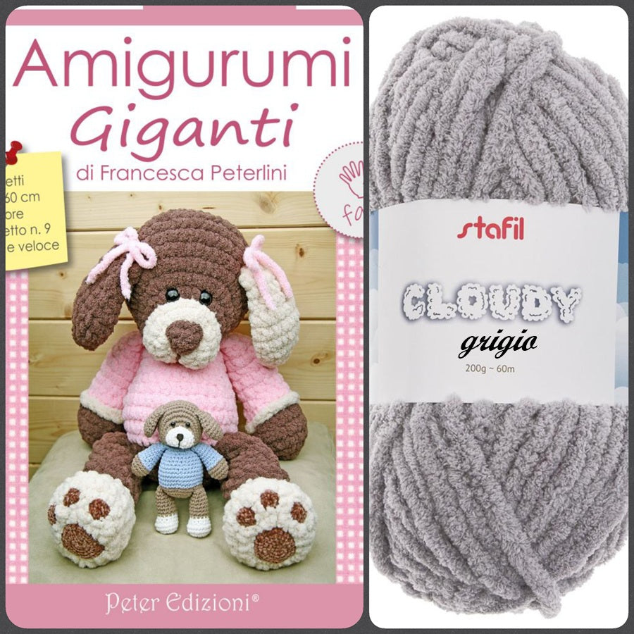 grigio filato Cloudy fettuccia e libretto 8 progetti animaletti 60 cm uncinetto 9 facile veloce amigurumi giganti orso e piccolo orsetto maxi peluche di cordoncino da sferruzzare a mano per bambini neonati cameretta fiocco nascita