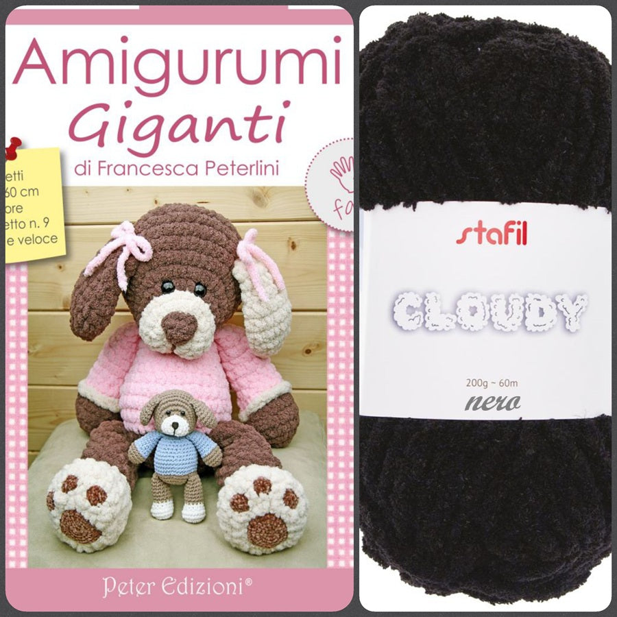 nero 200 g 60 metri  filato Cloudy fettuccia e libretto 8 progetti animaletti 60 cm uncinetto 9 facile veloce amigurumi giganti orso e piccolo orsetto maxi peluche di cordoncino da sferruzzare a mano per bambini neonati cameretta fiocco nascita