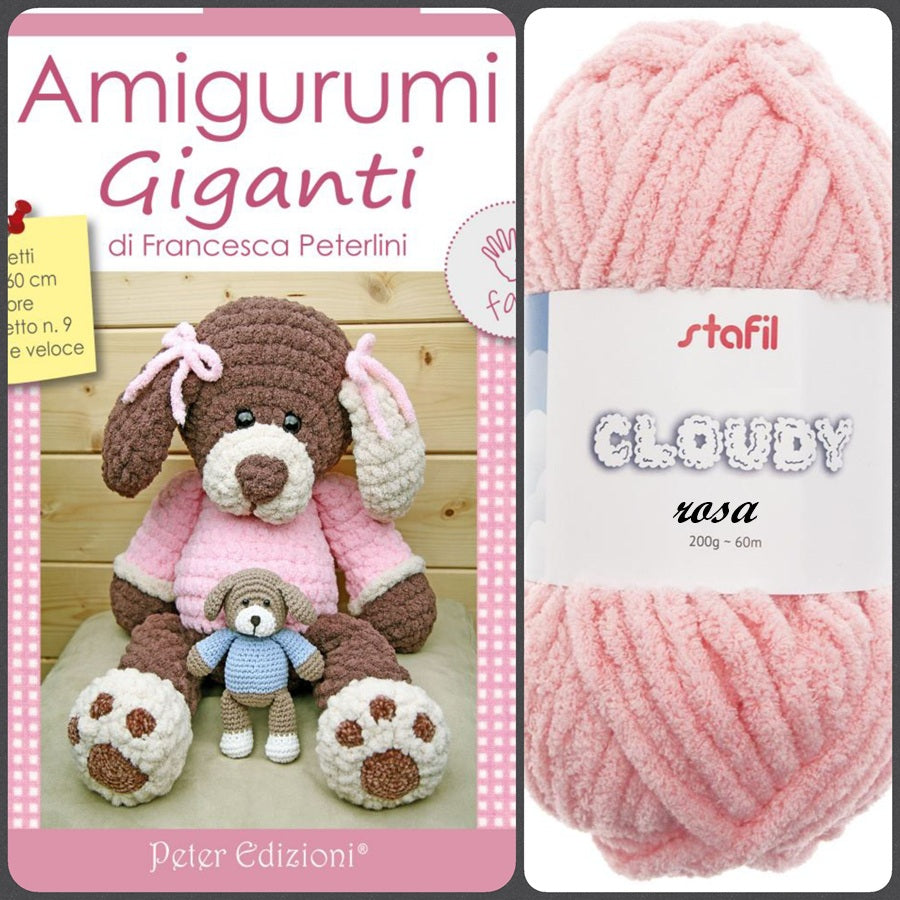 rosa chiaro filato Cloudy fettuccia e libretto 8 progetti animaletti 60 cm uncinetto 9 facile veloce amigurumi giganti orso e piccolo orsetto maxi peluche di cordoncino da sferruzzare a mano per bambini neonati cameretta fiocco nascita