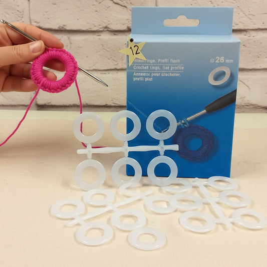 12 pezzi diametro 26 mm anellini cerchietti crochet facile anelli uncinetto plastica da rivestire per borse lavoro maglia collana prym hakelring rings anneaux pour crocheter