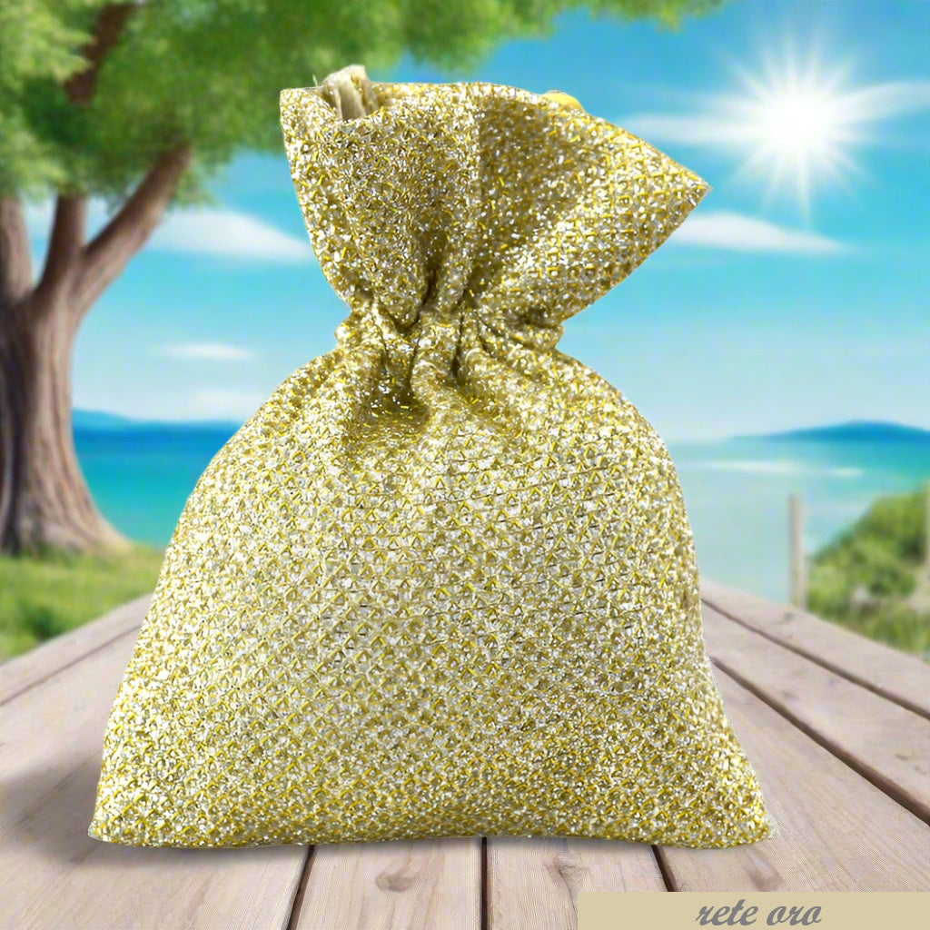 sacchettino rete dorata nozze oro fai da te bomboniere da confezionare confetti diciottesimo compleanno anniversario matrimonio sacchetti 50 anni cinquantesimo