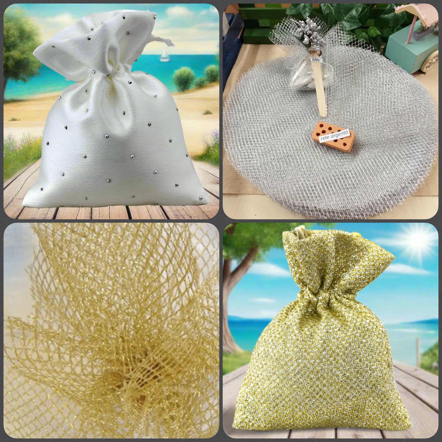 tulle centrini veli rete pois strass brillantini sacchettini fai da te bomboniere anniversario matrimonio sacchetti nozze d'argento confetti dei 25 anni venticinquesimo d'oro 50 cinquantesimo diciottesimo compleanno