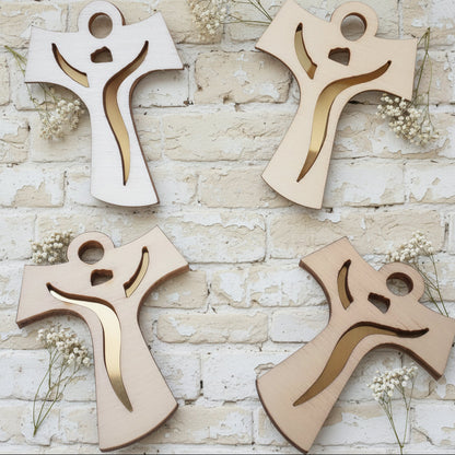 Ciondolo croce tau legno francescana bomboniere comunione cresima articoli religiosi oggetti sacri icone souvenirs ricordini fai da te applicazioni eco-friendly green