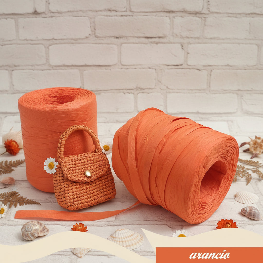rafia naturale vegetale di cellulosa 200 grammi 250 metri arancione merceria accessori servizio uso borse cappelli uncinetto crochet bags