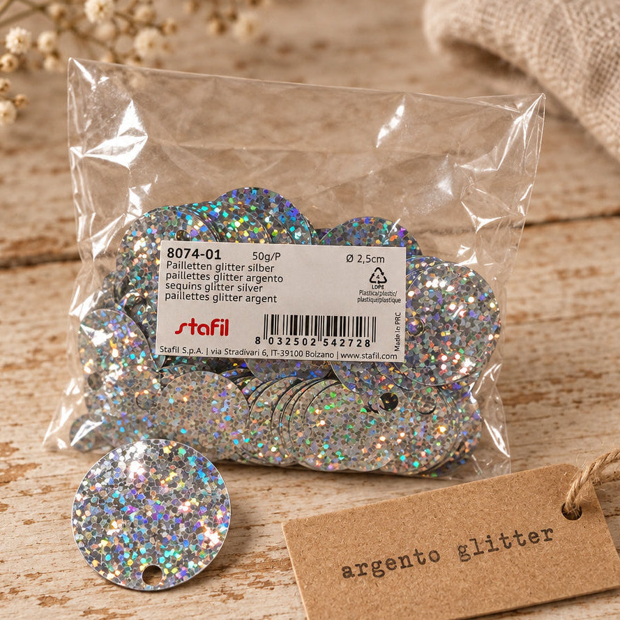 Argento glitter paillettes oleografiche grandi con foro Superiore alto e grande per borsa uncinetto e fai da te bigiotteria orecchini