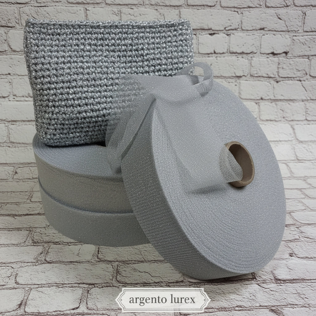 tulle argento lurex fettuccia stafil per pochette borse uncinetto borsellino