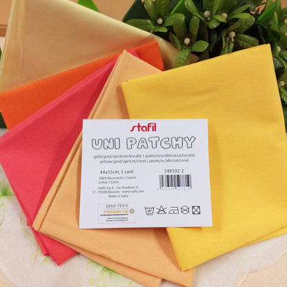 uni patchy 248102-2 stafil giallo oro albicocca corallo 44 x 55 cm 100% cotone idea regalo assortimento stoffe cotonine stock tessuti scampoli uso cucito creativo bambole di pezza fiocchi nascita hobbistica vetrinistica