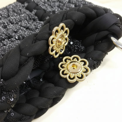 come fissare chiusura bottoncino fiore dorato componenti per borse uncinetto  fatte a mano accessori fermagli fibbie da agganciare cucire su borsette fai da te con fettuccia