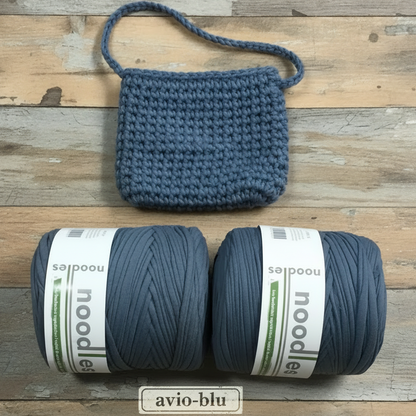 avio-blu Stafil Noodles fettuccia borse uncinetto filato cotone elastico crochet bag clutch progetti pochette borsette cestini