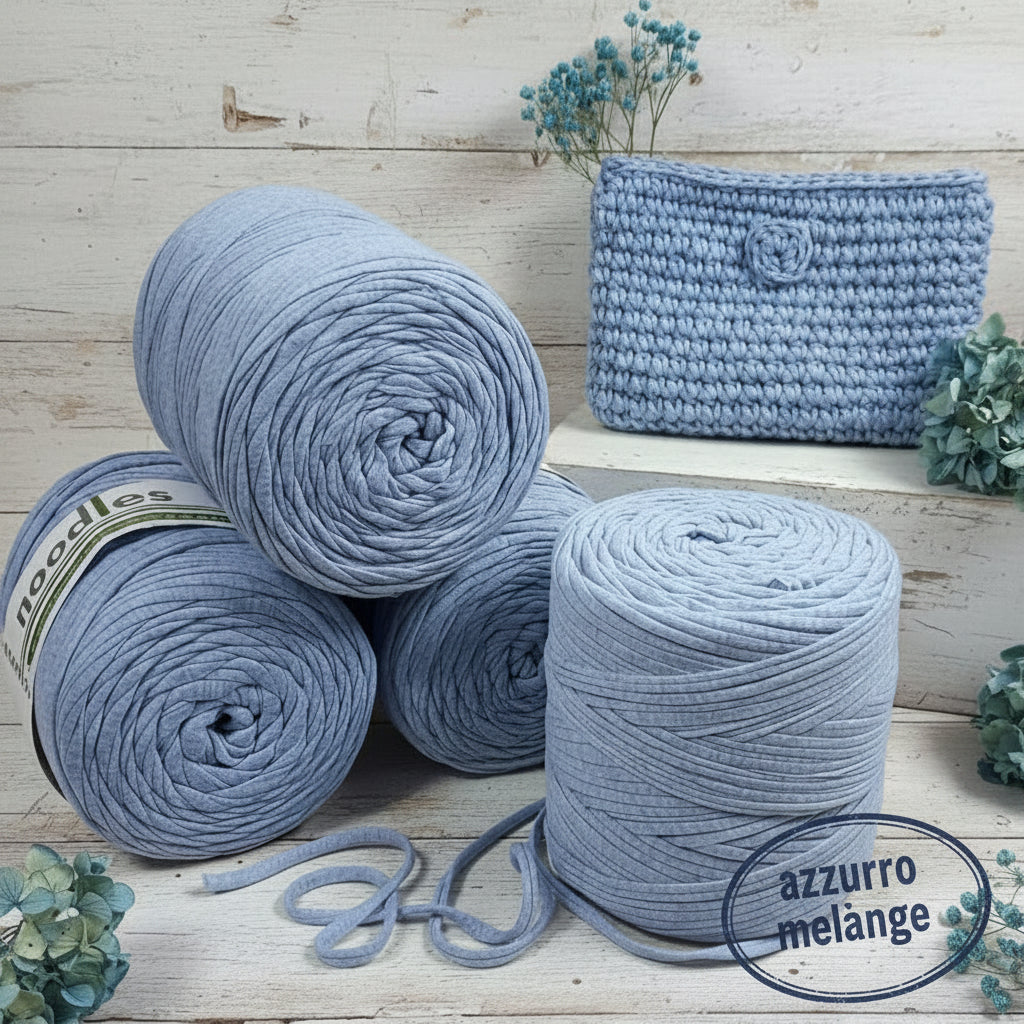cotone elastico azzurro melange fettuccia Noodles Stafil per borse pochette uncinetto o cestini