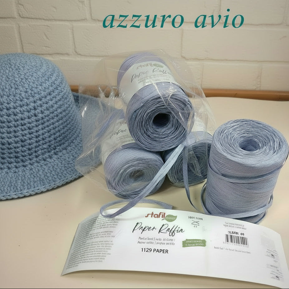 rafia per borse uncinetto naturale colorata filo per cestini gomitolo azzurro avio vegetale paper raffia di carta stafil green 5 mm 220 metri 180 g