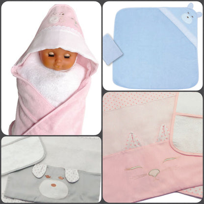 Accappatoio BabyCape mantellina spugna ciniglia per ricamo punto croce tela Aida bambini neonati Rosa gattino orsetto azzurro grigio