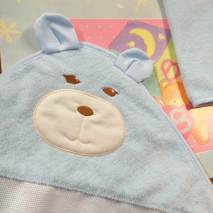 Accappatoio BabyCape mantellina spugna ciniglia per ricamo punto croce tela Aida bambini neonati bebè orsetto azzurro idea regalo